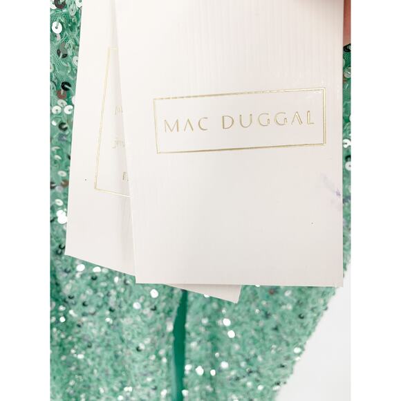MAC DUGGAL Dress Size 12 Evening Gown Sequin Seafoam Green NEW Slit V Neck - Picture 3 of 8